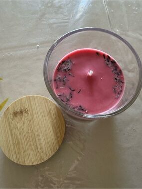 Pink Scented Candle in Glass Jar with Wooden Lid- jasmine scented